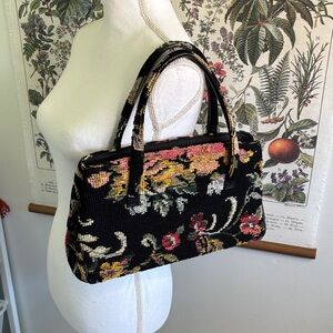Vintage Black Floral Carpet Top-Handle Satchel